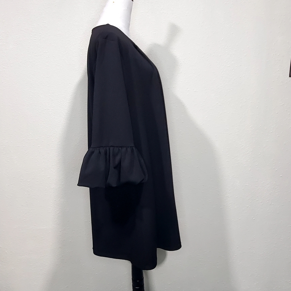 Nina Leonard Black Trapezoid Dress with 3 quarter Poet Sleves Size XL - Picture 3 of 5